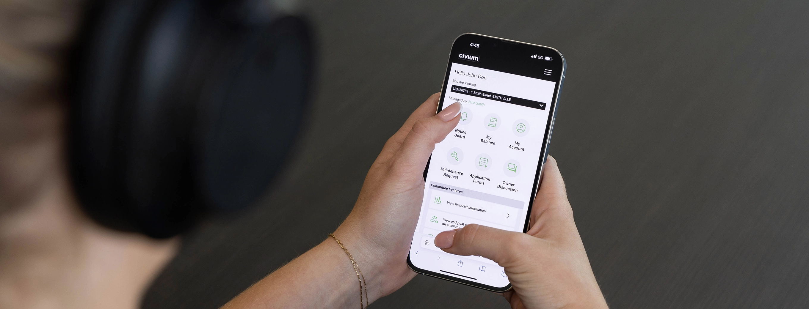 Civium client looking at owners portal on mobile